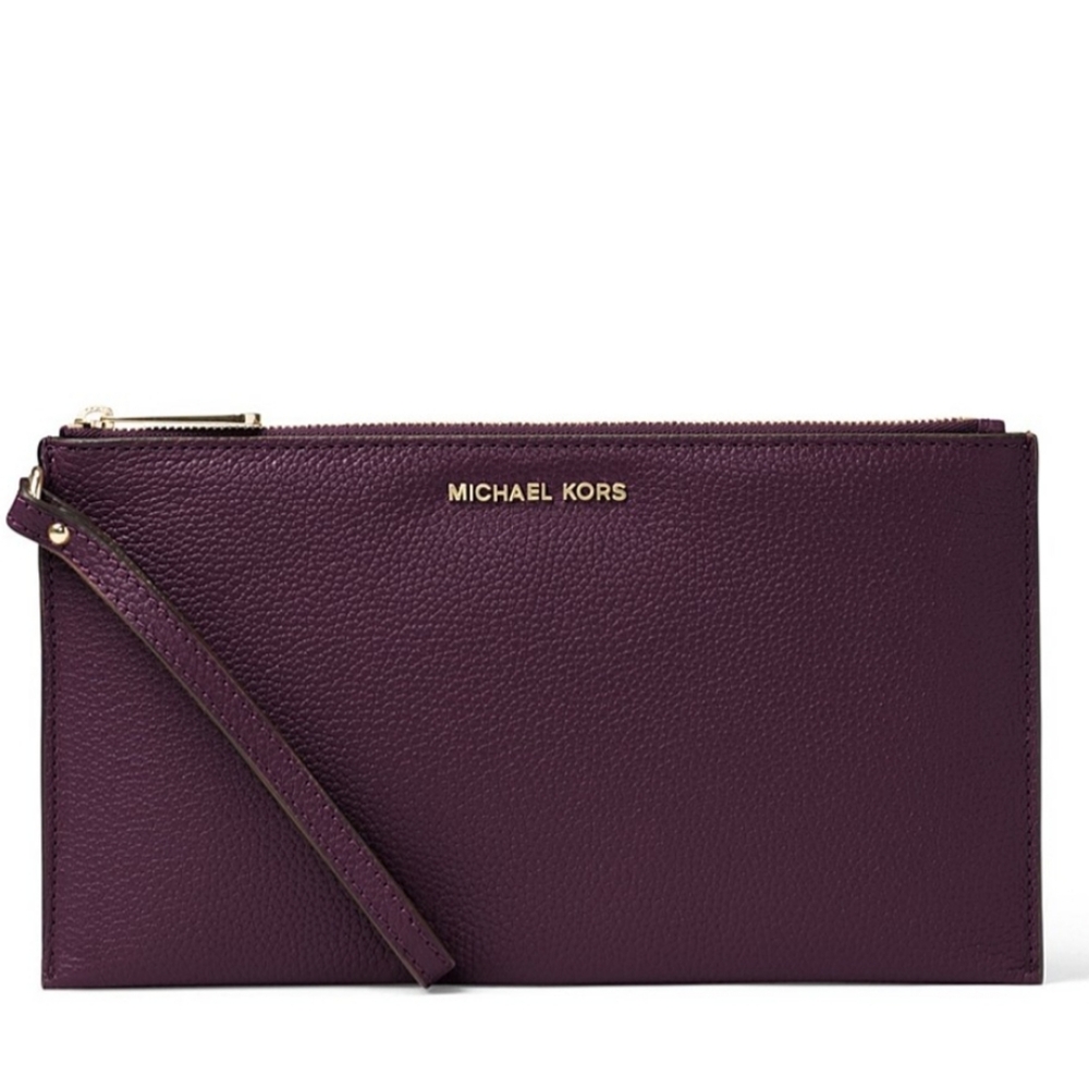 NWT Michael Kors Large Jet Set Wristlet/Clutch Leather Merlot